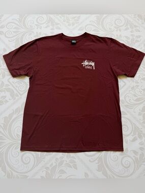Stussy Men's Maroon Chapter Tee with White Logo